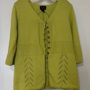 Pure Handknit  Women's Vibrant Lime Green Cardigan with Button Accents